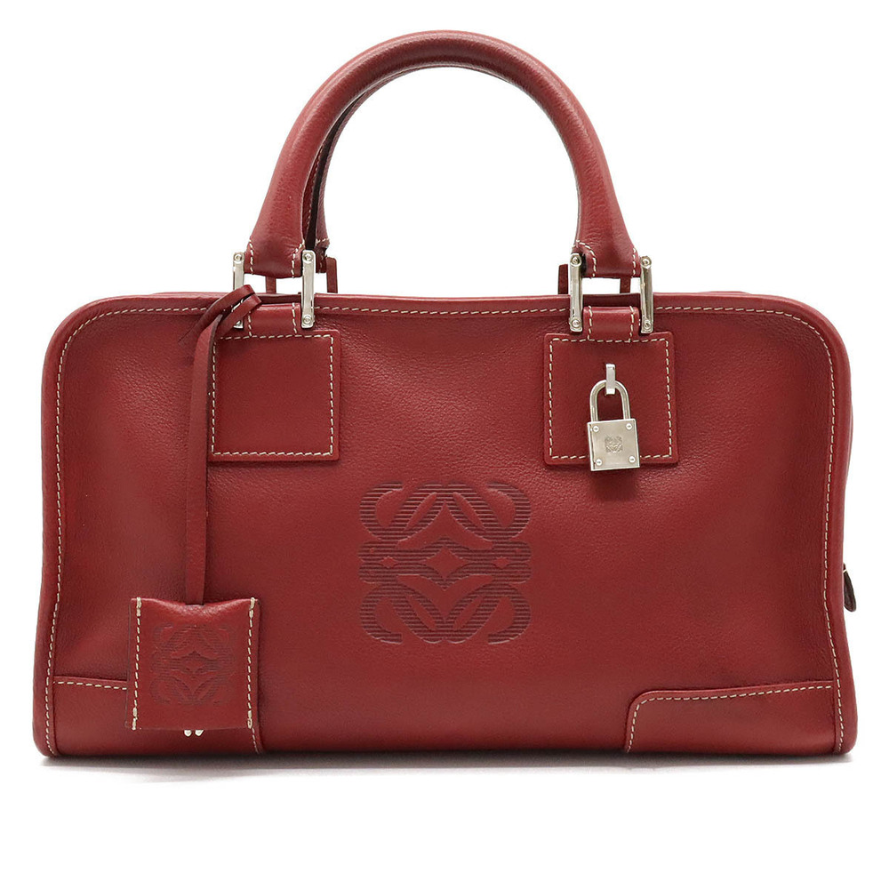 Loewe Amazona Anagram Handbag Boston Leather Red